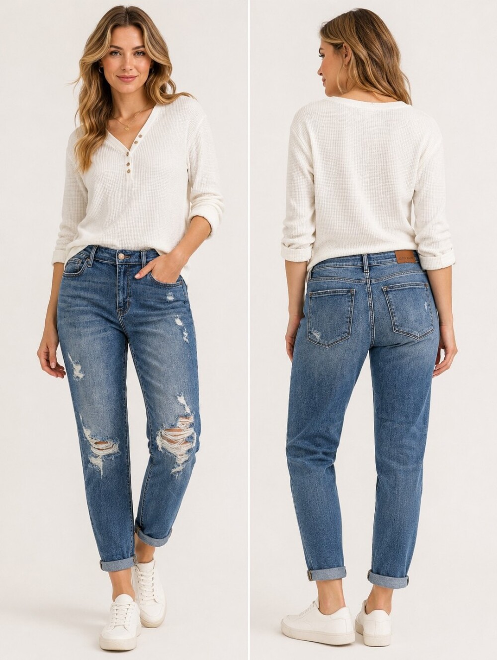 Judy Blue Boyfriend Fit Distressed Jeans Size 13/31 Medium Wash Stretch Denim